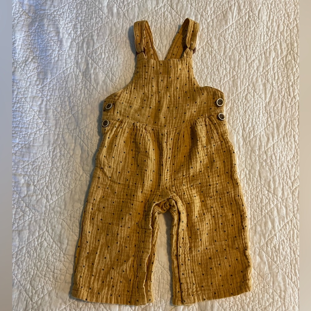 Jessica Simpson Mustard Dot Muslin Overalls for Baby